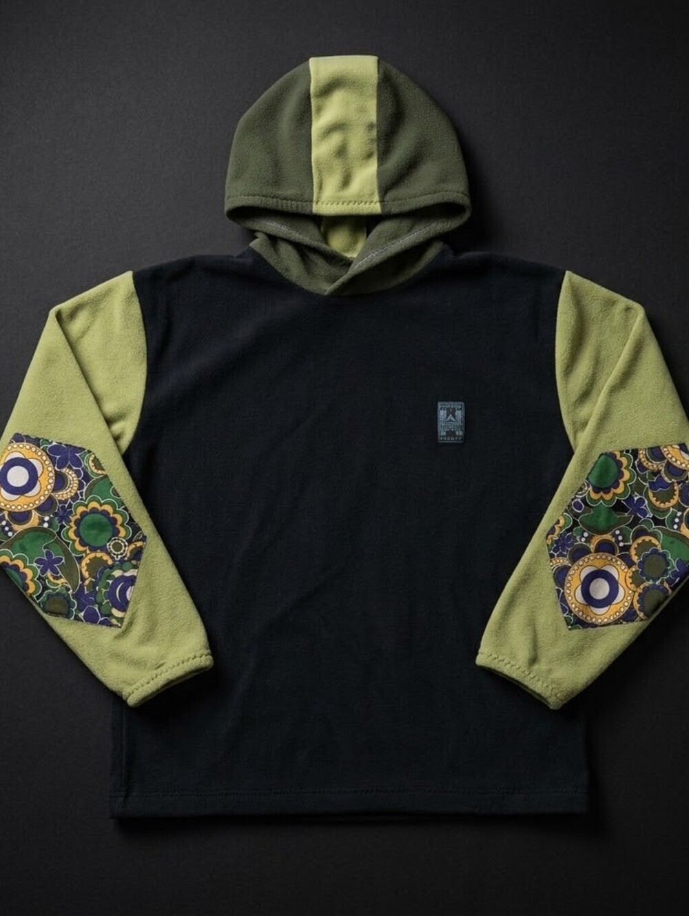 Vintage Rad Rags Made in USA Colorblock Fleece Hoodie Floral Mens M Gorpcore